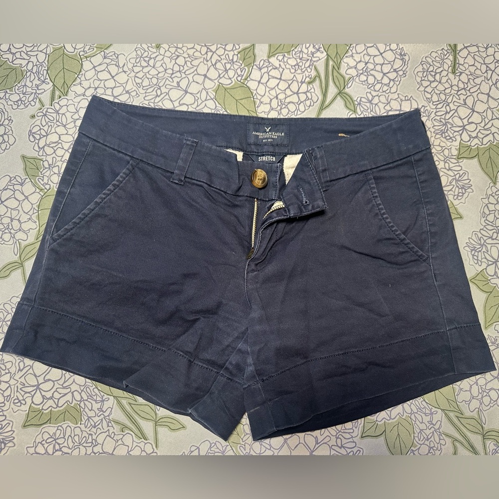 American Eagle Outfitters Women's Dark Blue Chino midi Shorts